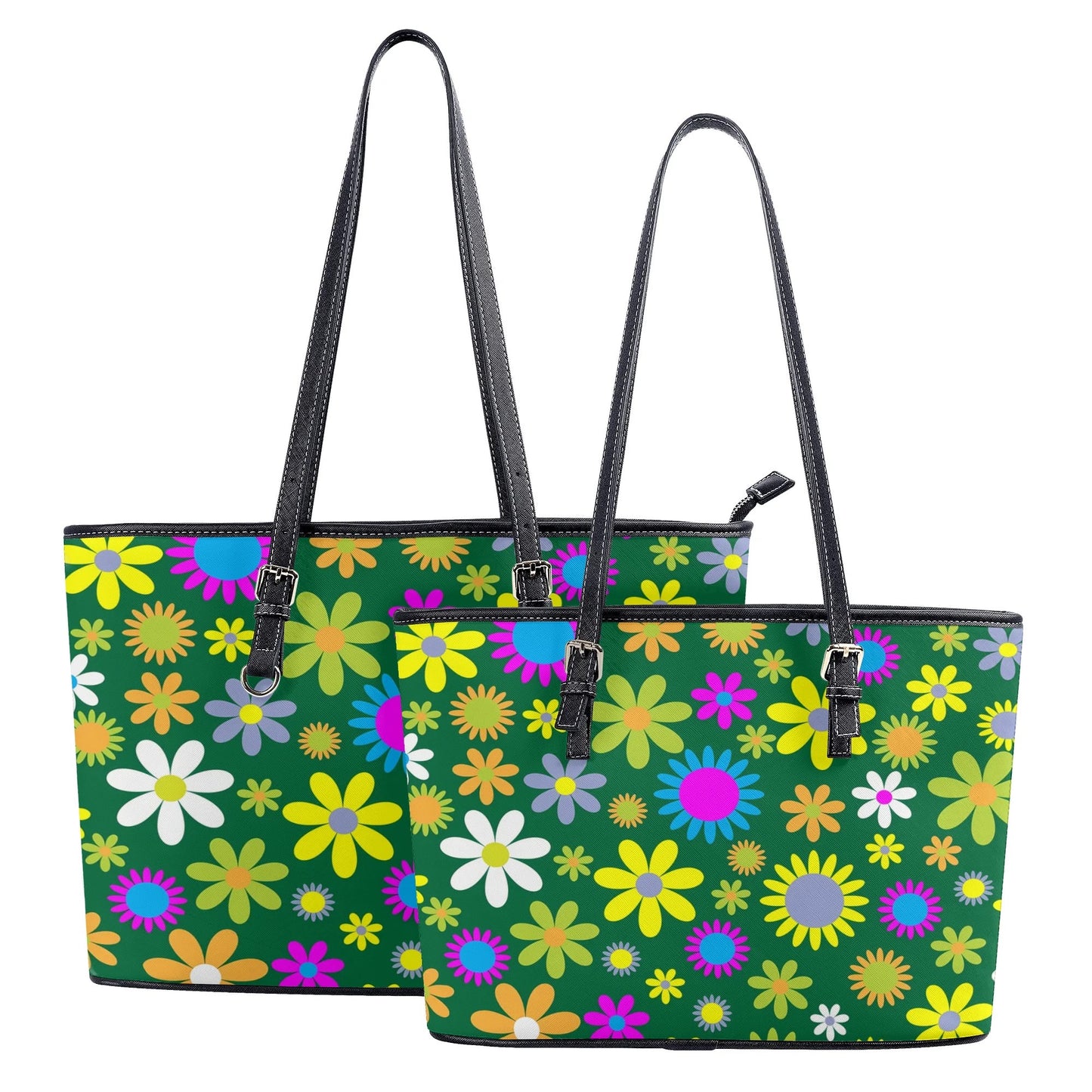 Green Retro Flowers Tote Bag