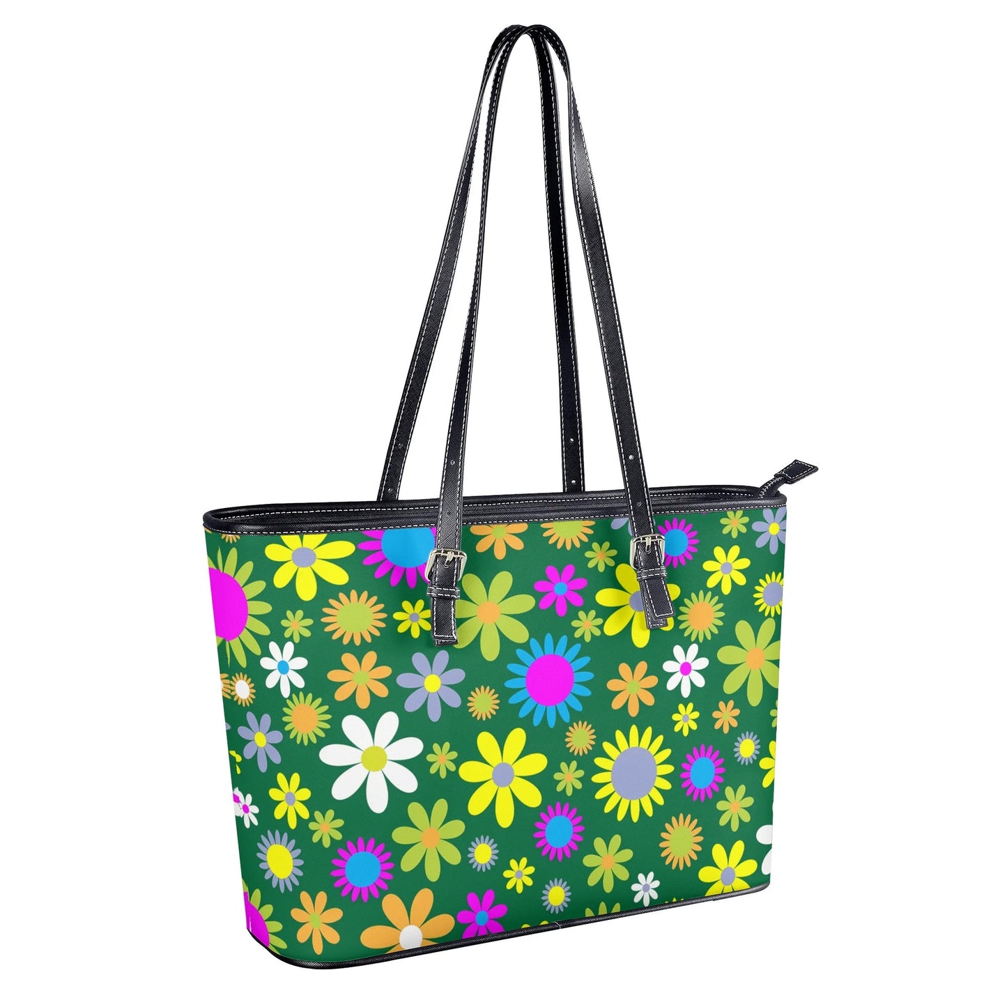 Green Retro Flowers Tote Bag