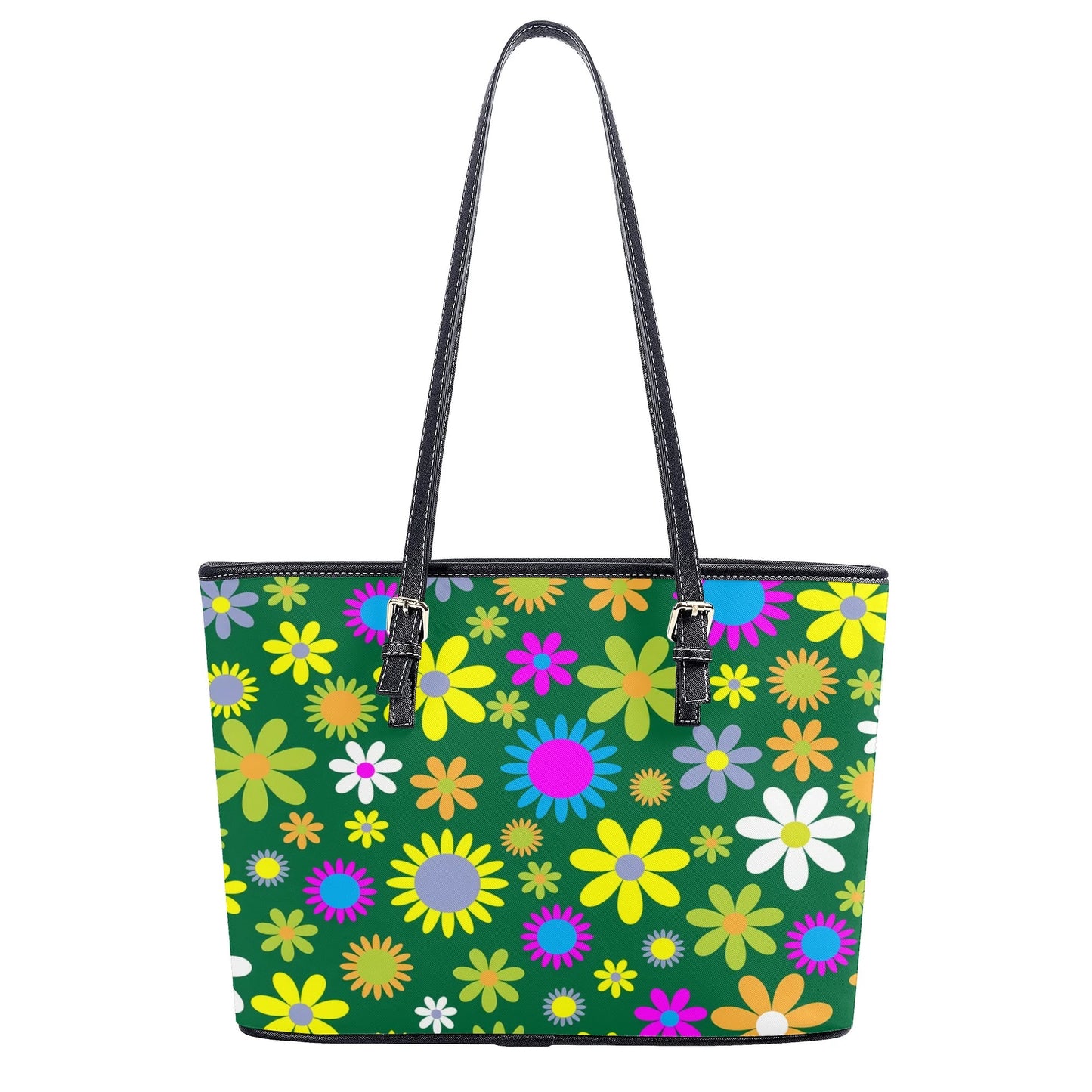 Green Retro Flowers Tote Bag