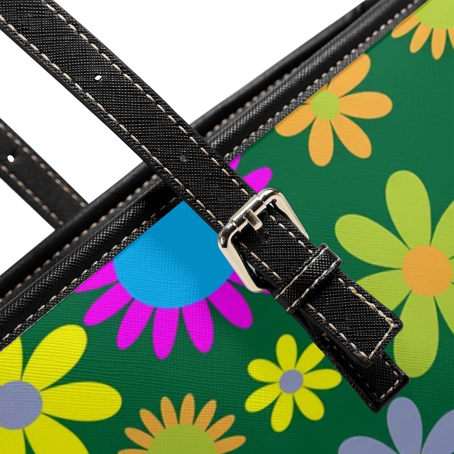 Green Retro Flowers Tote Bag