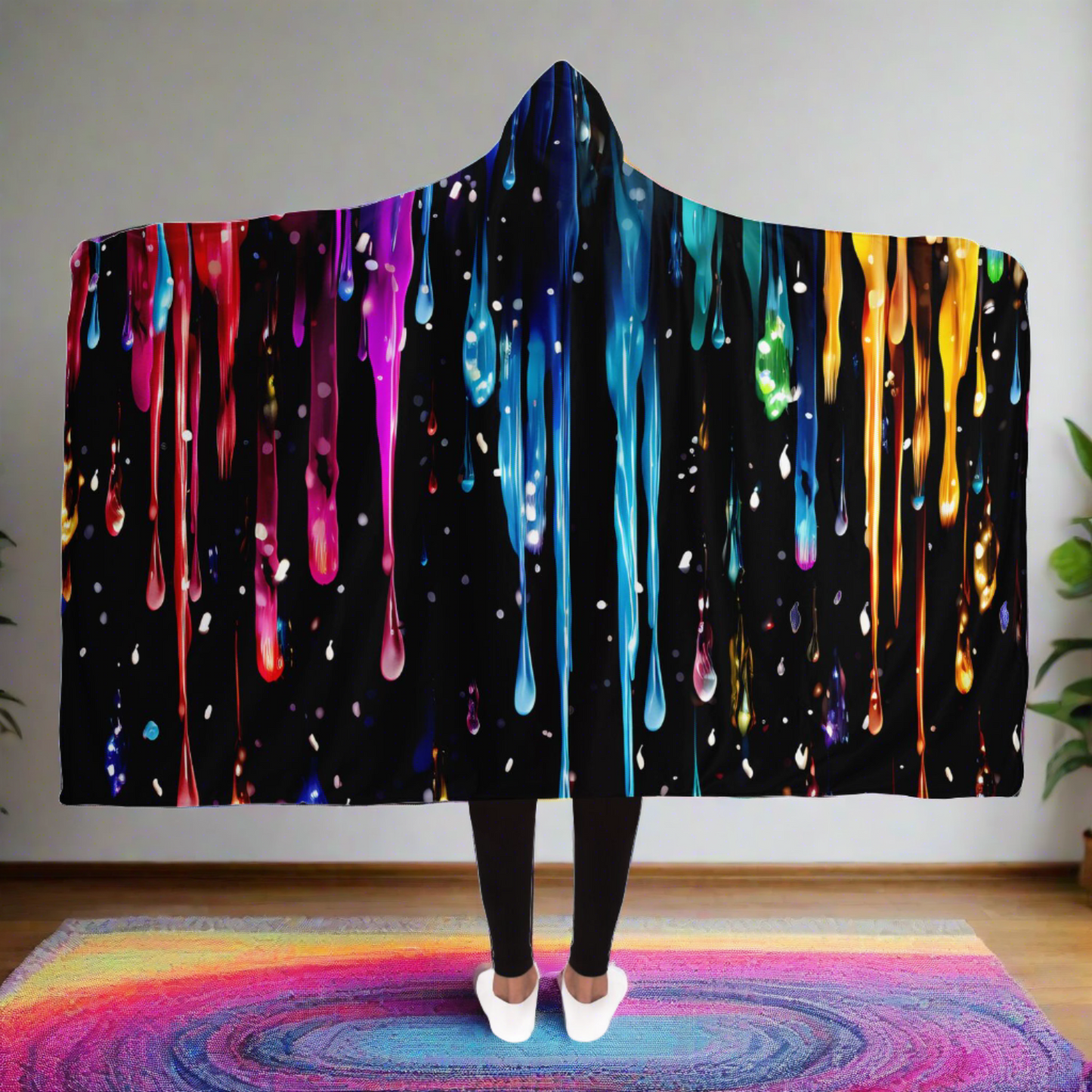 Rainbow Drips Hooded Blanket