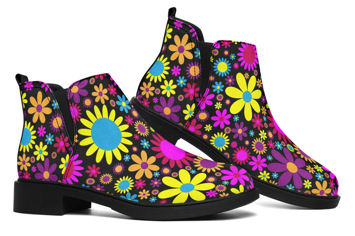 Funky Retro Flowers Ankle Boots