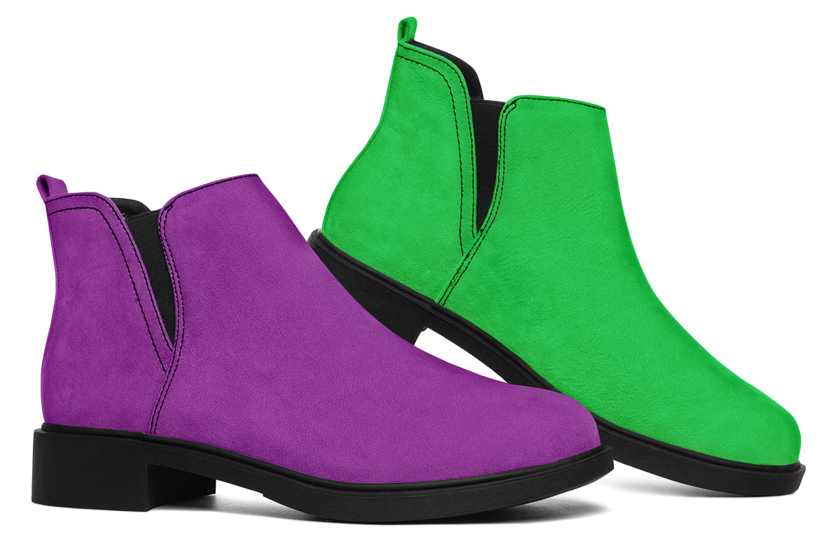 Green And Purple Mismatch Ankle Boots