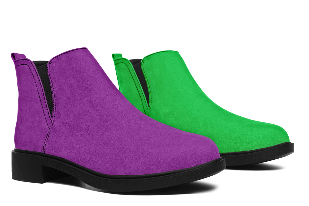 Green And Purple Mismatch Ankle Boots