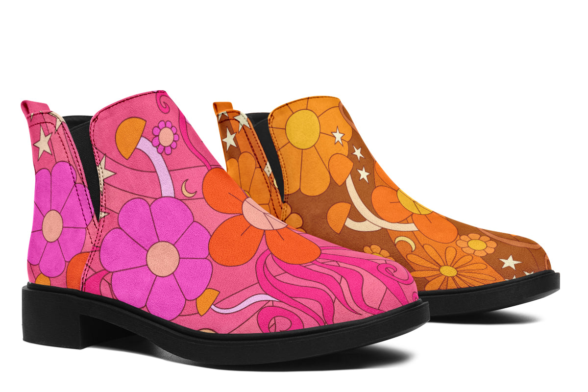 Molly's Mismatched Retro Daisies Ankle Boots