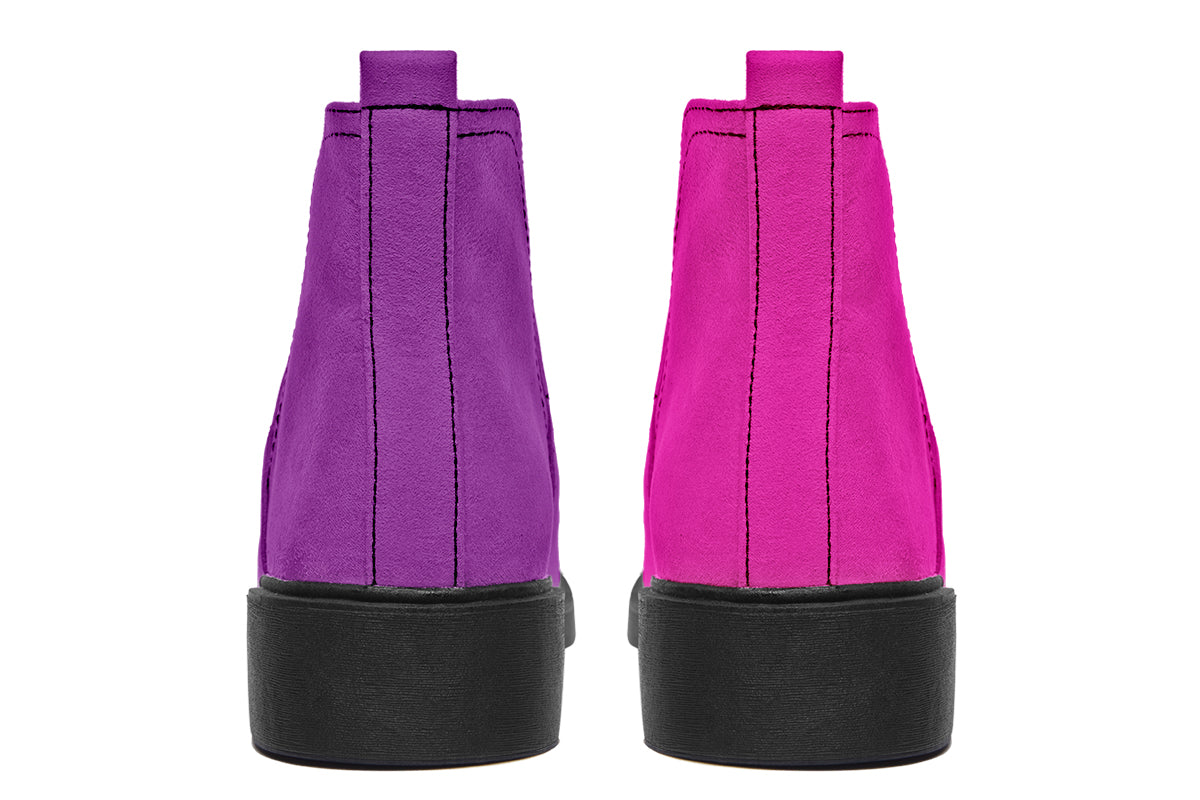 Purple And Pink Mismatch Ankle Boots