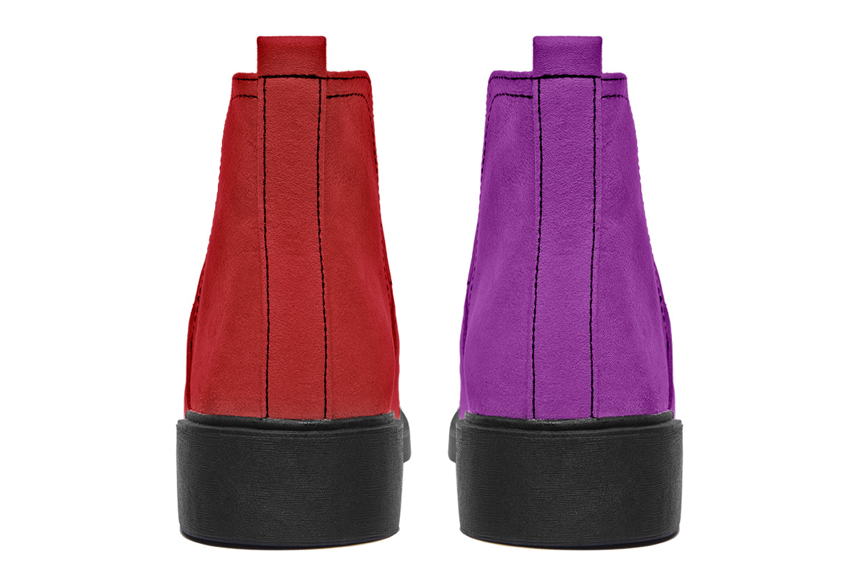 Purple And Red Mismatch Ankle Boots