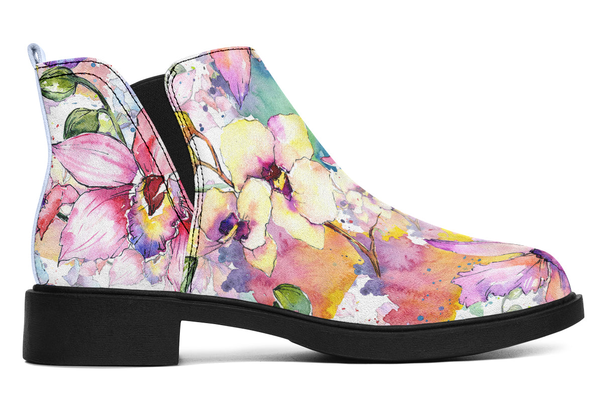 Watercolour Flowers Ankle Boots