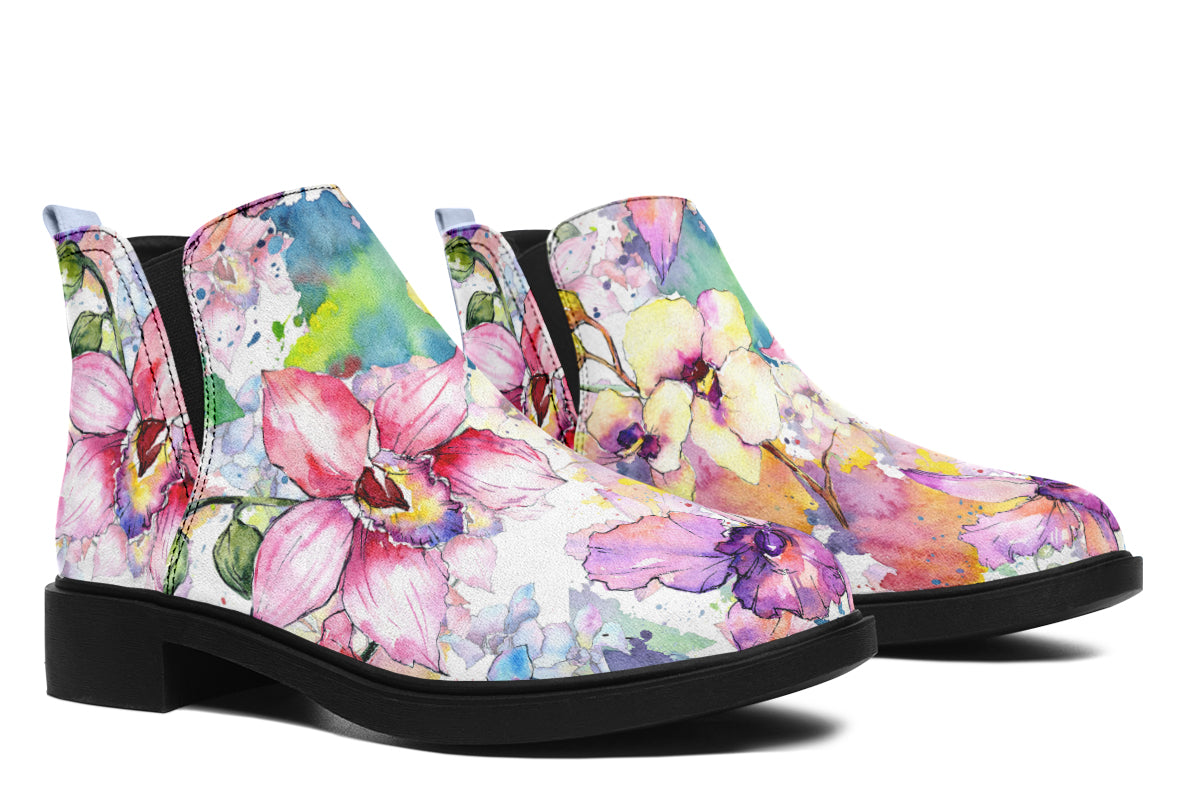 Watercolour Flowers Ankle Boots