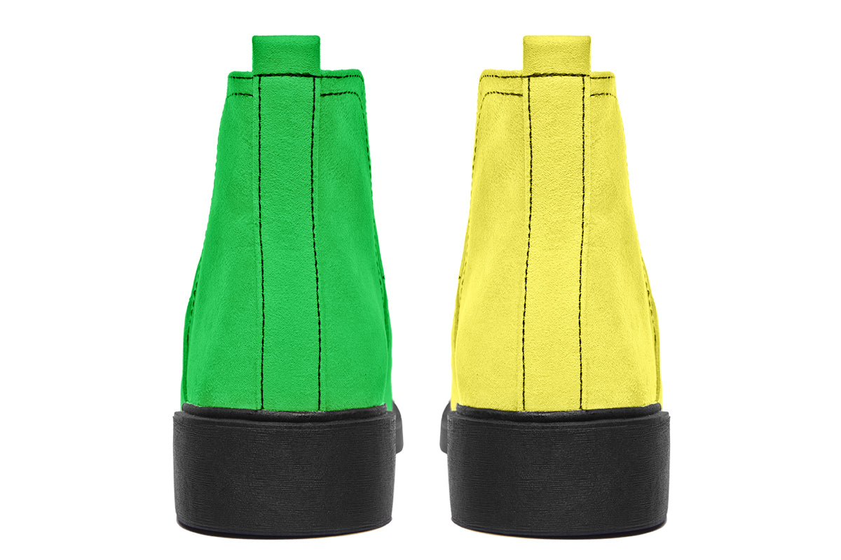 Yellow And Green Mismatch Ankle Boots