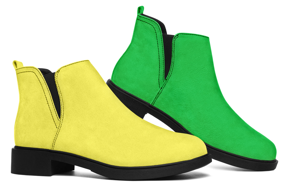 Yellow And Green Mismatch Ankle Boots