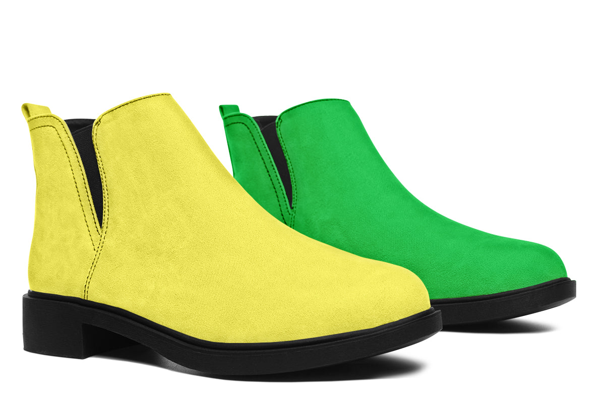 Yellow And Green Mismatch Ankle Boots