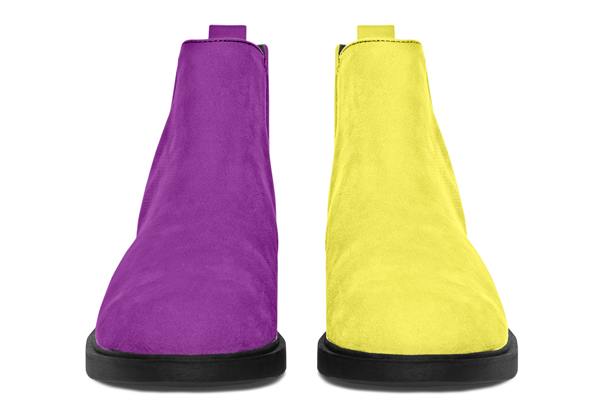 Yellow And Purple Mismatch Ankle Boots