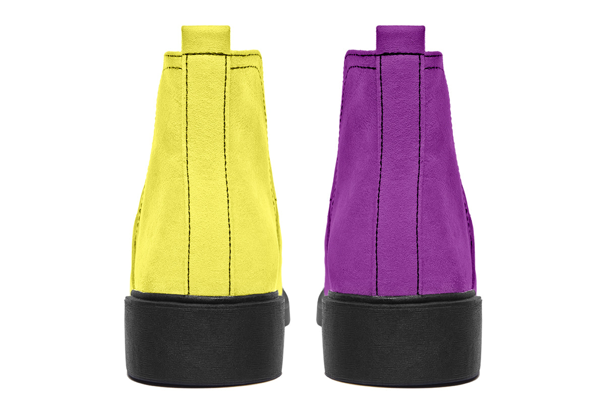 Yellow And Purple Mismatch Ankle Boots