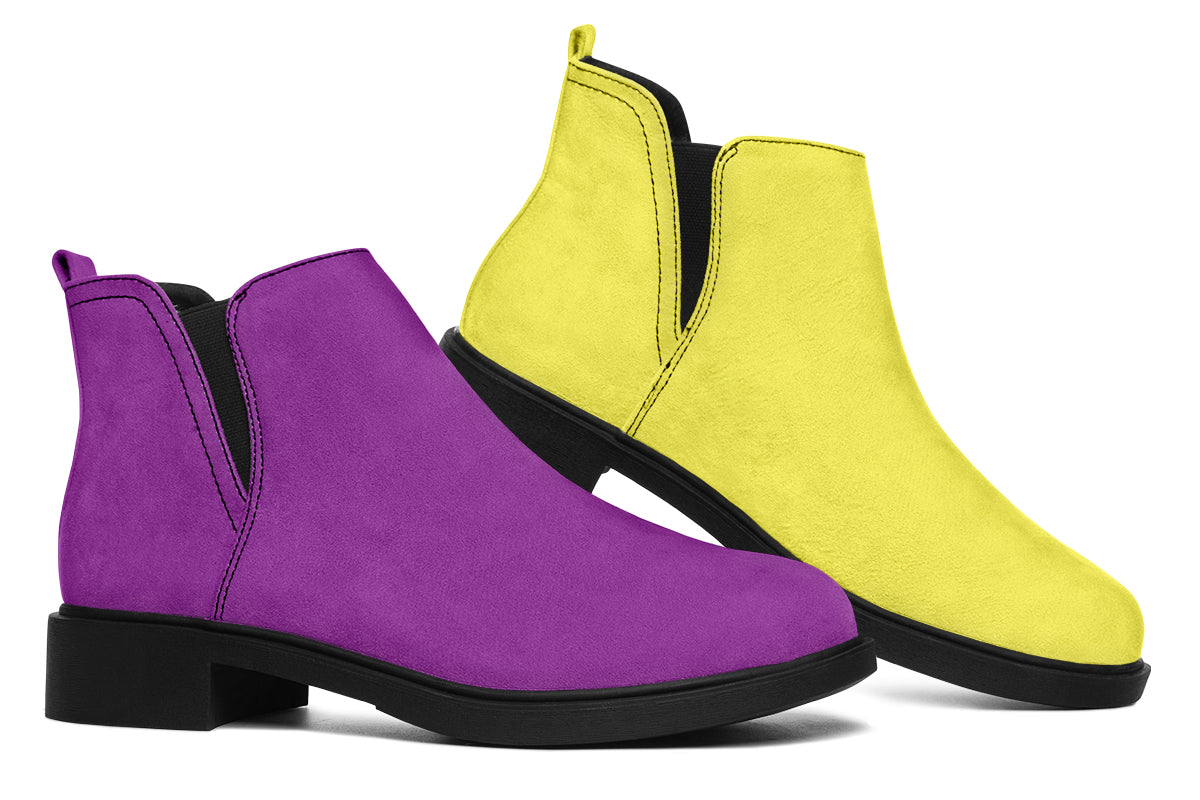 Yellow And Purple Mismatch Ankle Boots