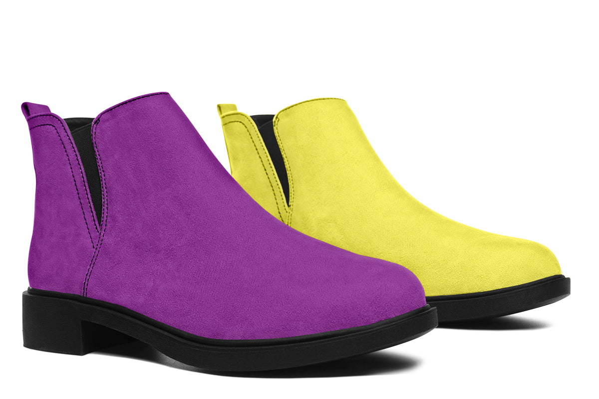 Yellow And Purple Mismatch Ankle Boots