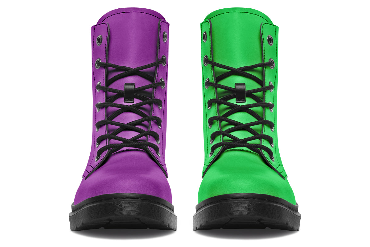 Green And Purple Mismatch Boots