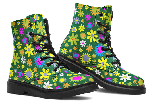 Green Retro Flowers Boots