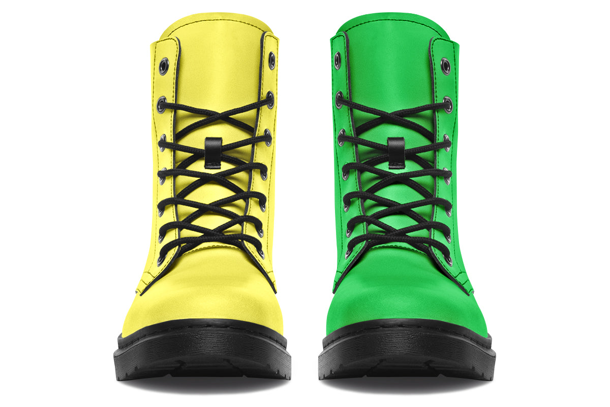 Yellow And Green Mismatch Boots