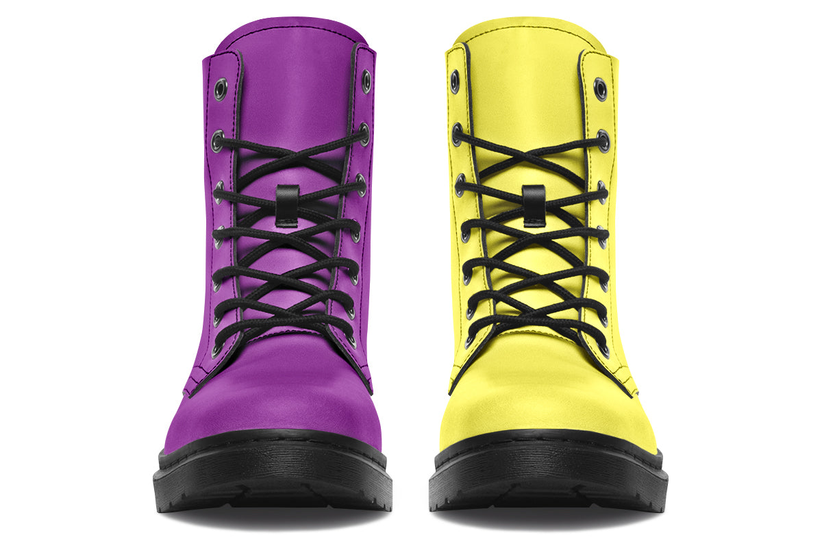 Yellow And Purple Mismatch Boots