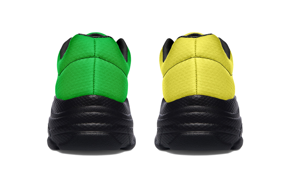 Yellow And Green Mismatch Chunky Sneakers