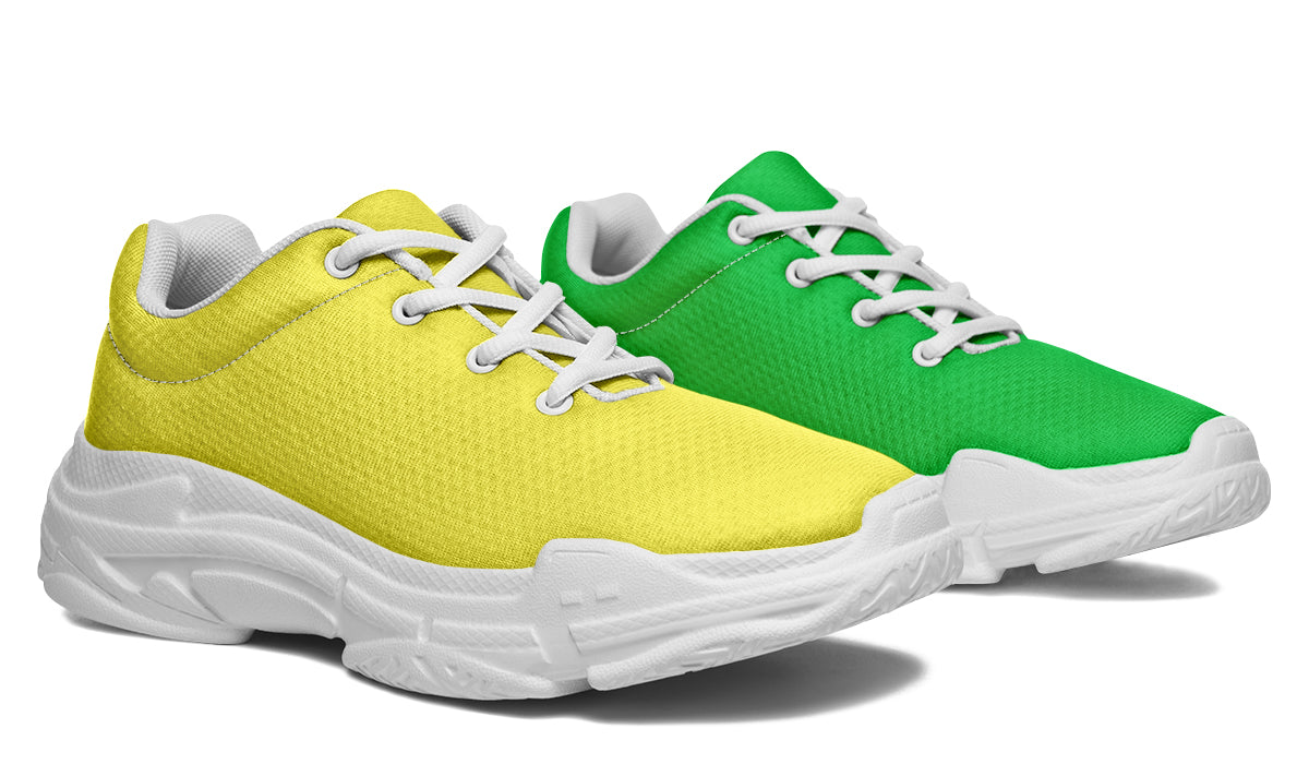 Yellow And Green Mismatch Chunky Sneakers