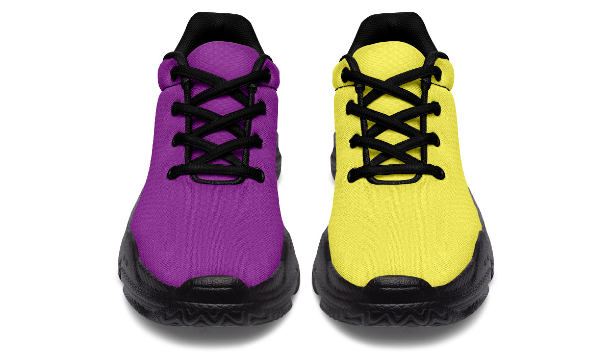 Yellow And Purple Mismatch Chunky Sneakers