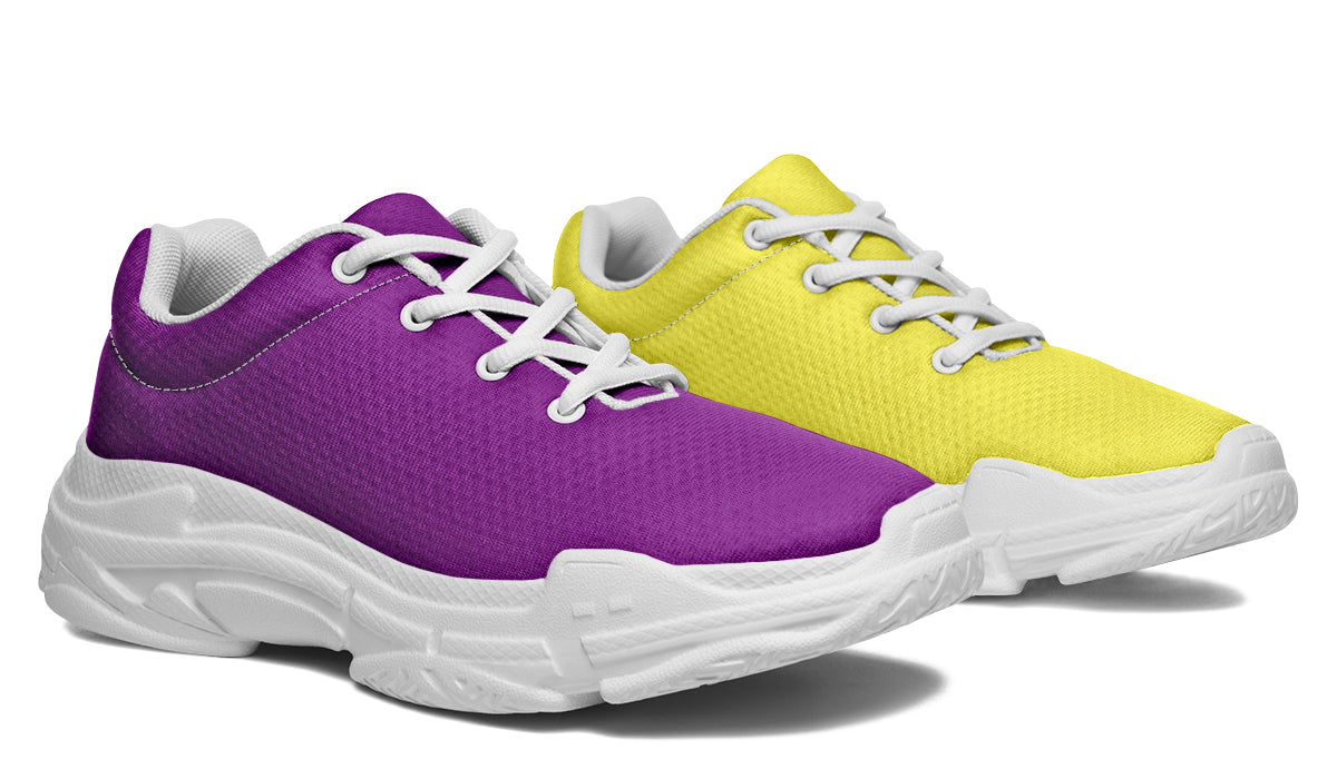Yellow And Purple Mismatch Chunky Sneakers