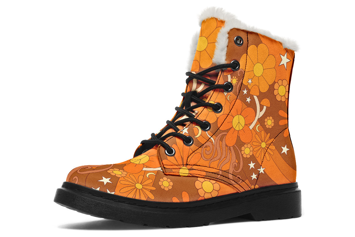 Molly's Orange Retro Daisies Faux Fur Boots