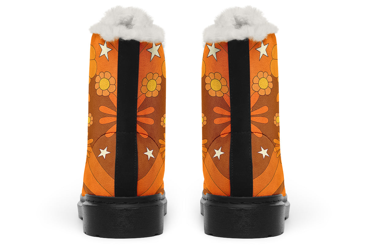 Molly's Orange Retro Daisies Faux Fur Boots