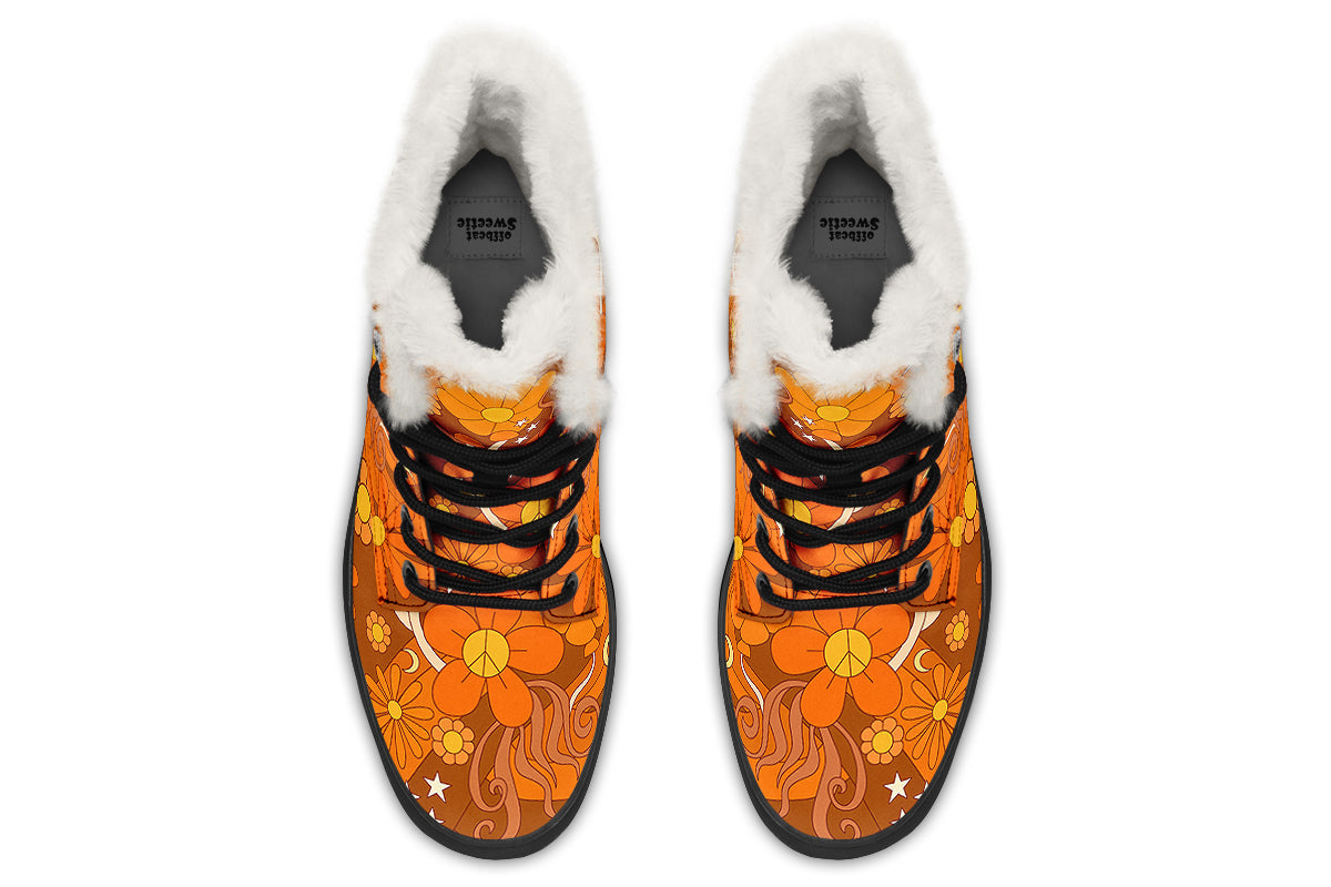 Molly's Orange Retro Daisies Faux Fur Boots