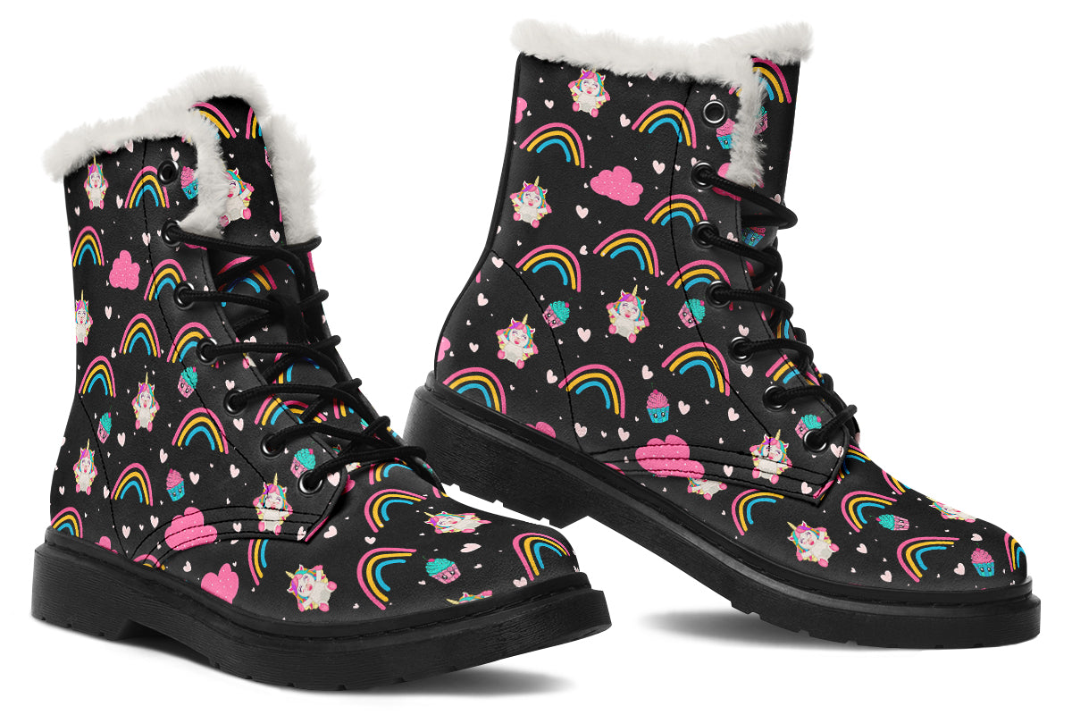 Cutesy Unicorns Faux Fur Boots