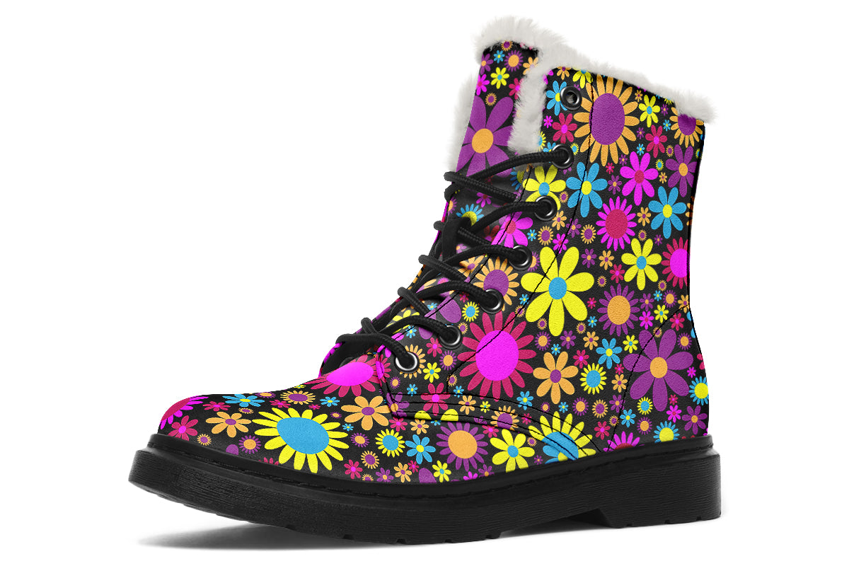 Funky Retro Flowers Faux Fur Boots