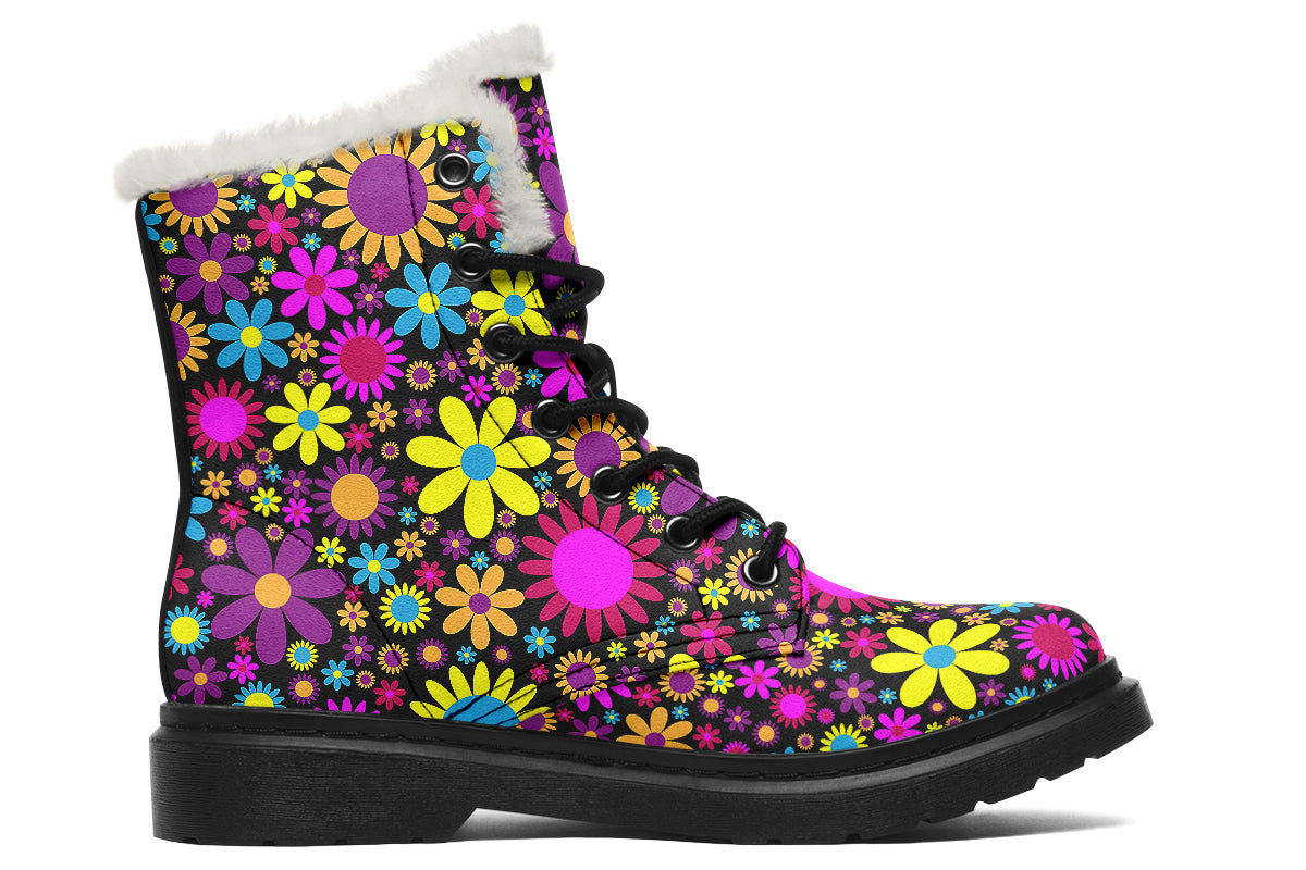 Funky Retro Flowers Faux Fur Boots