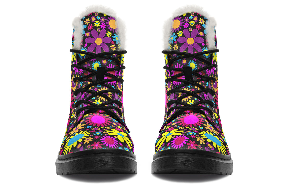 Funky Retro Flowers Faux Fur Boots