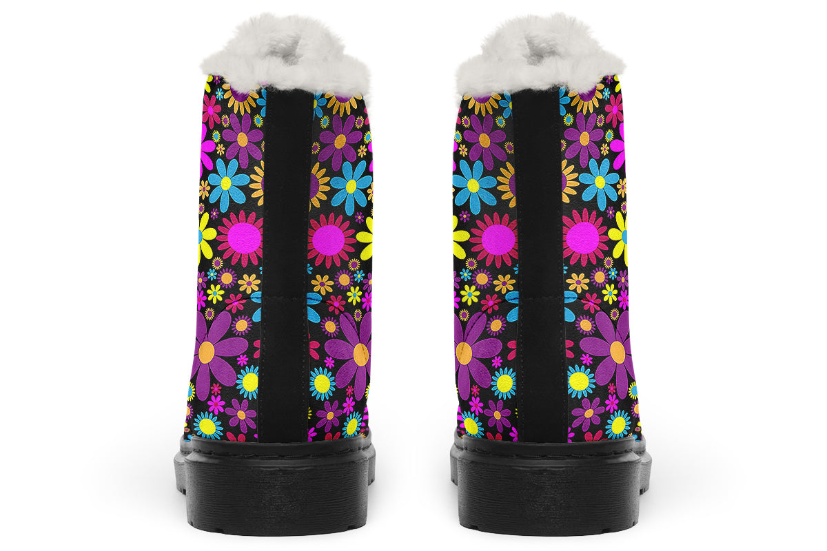 Funky Retro Flowers Faux Fur Boots