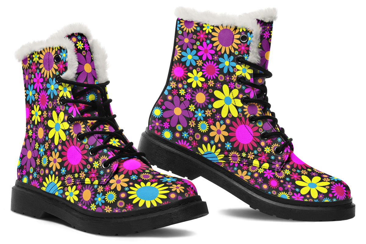 Funky Retro Flowers Faux Fur Boots