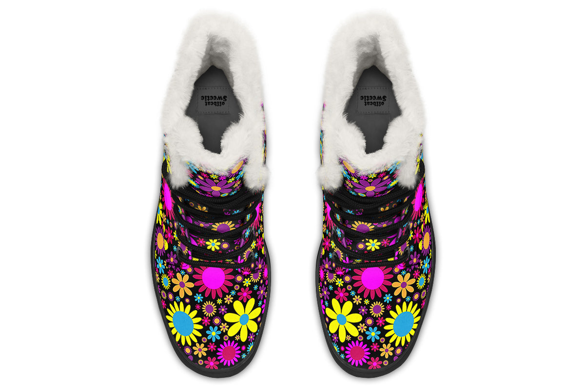 Funky Retro Flowers Faux Fur Boots