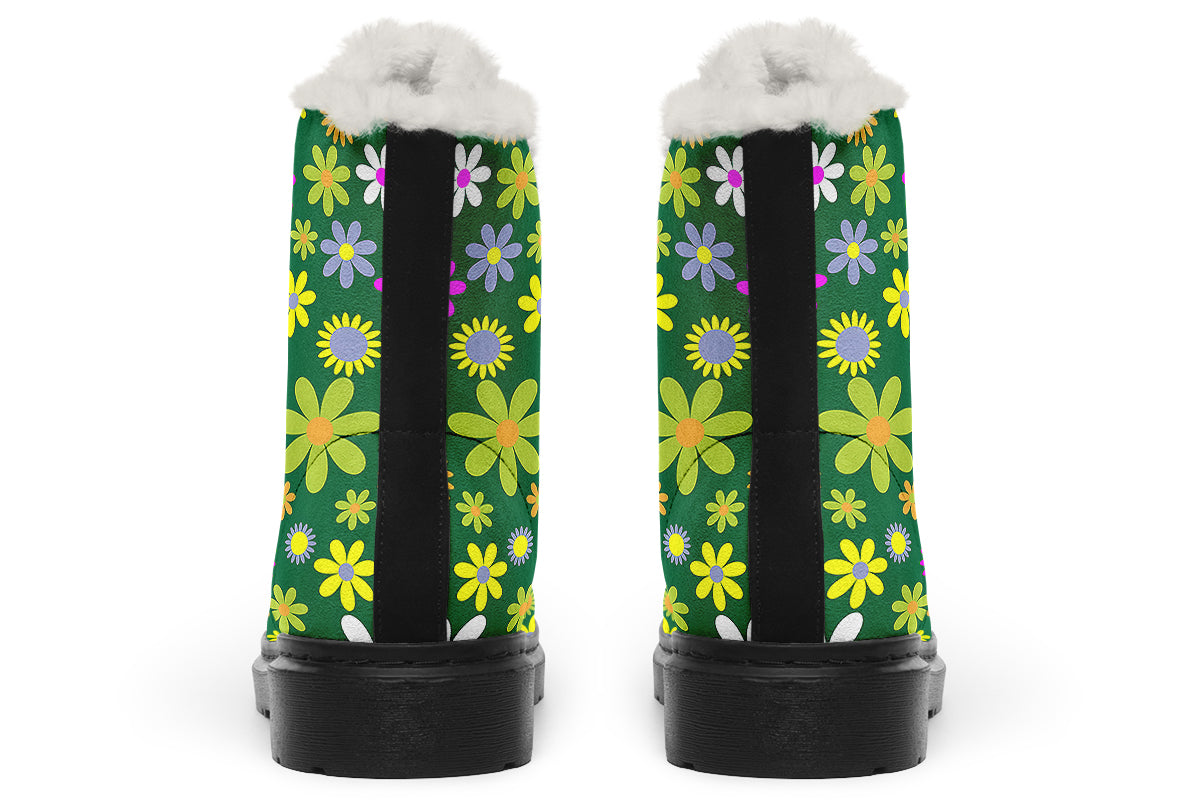 Green Retro Flowers Faux Fur Boots