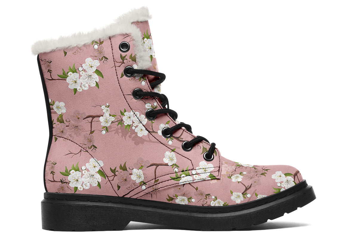 Peach Blossoms Faux Fur Boots