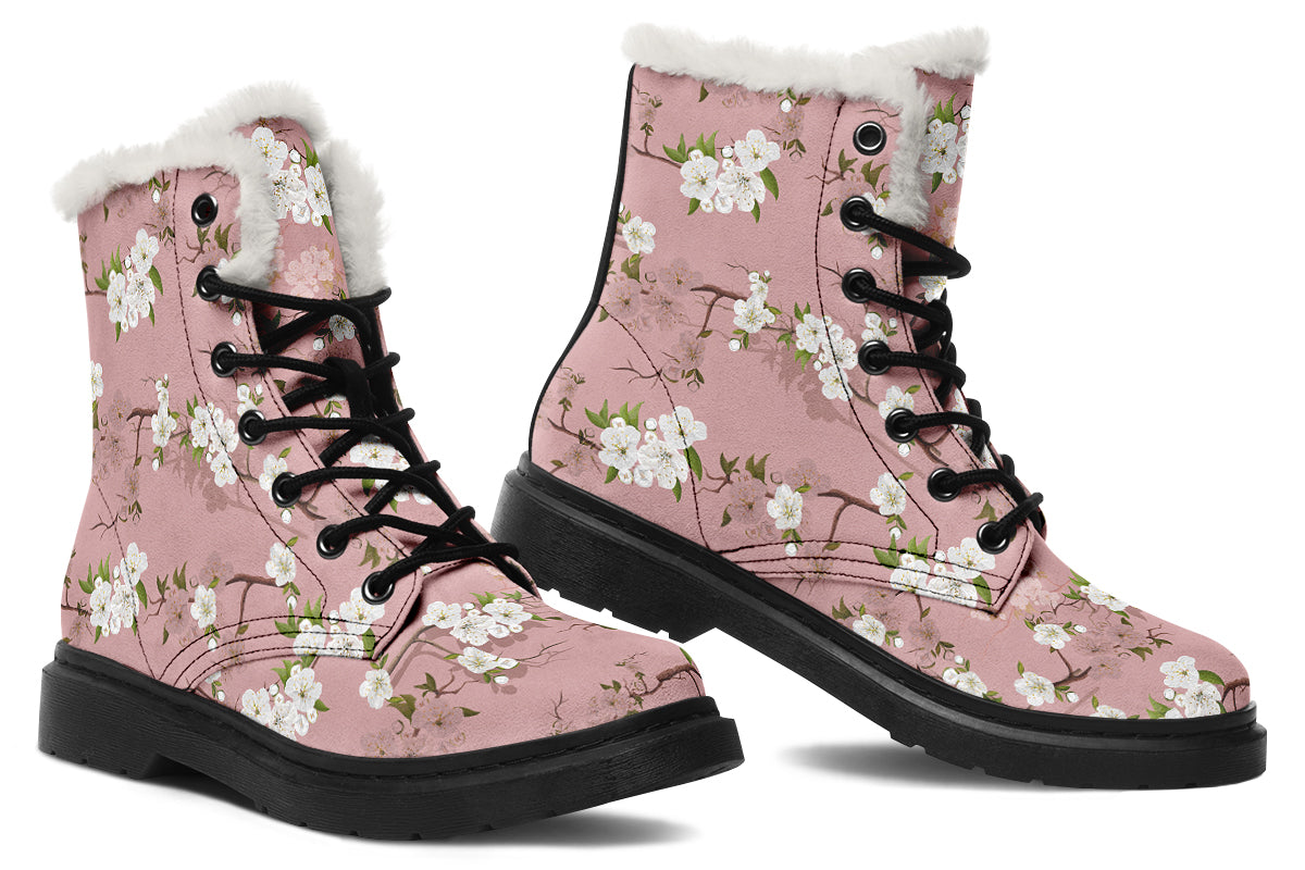 Peach Blossoms Faux Fur Boots