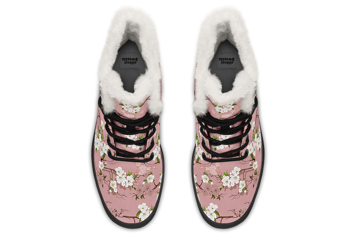 Peach Blossoms Faux Fur Boots