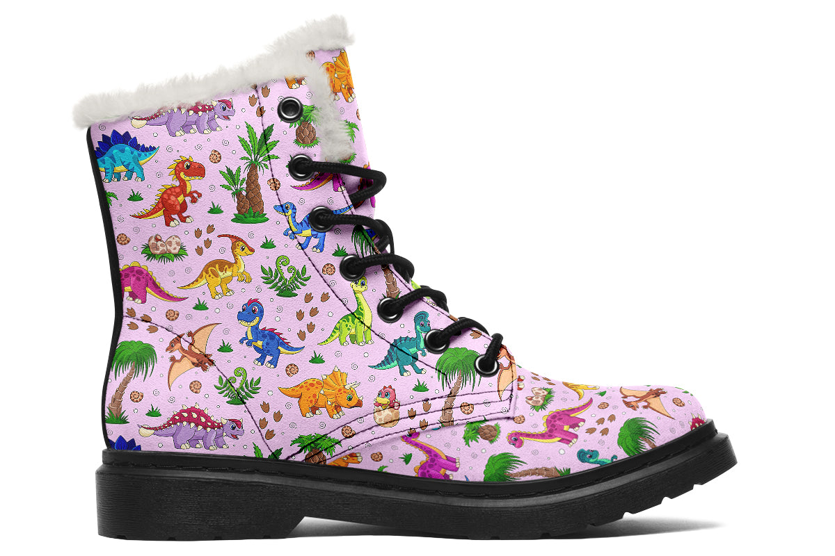 Pink And Blue Mismatched Baby Dinos Faux Fur Boots