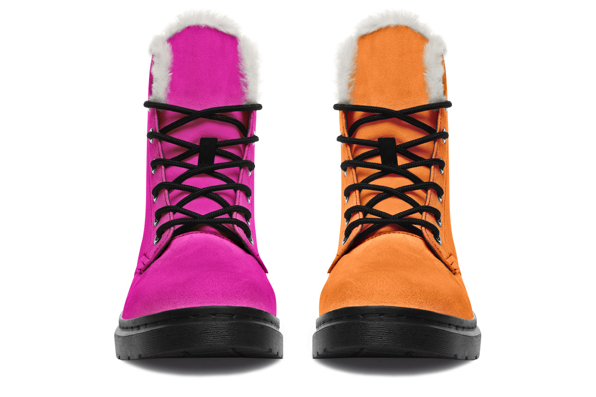 Pink And Orange Mismatch Faux Fur Boots