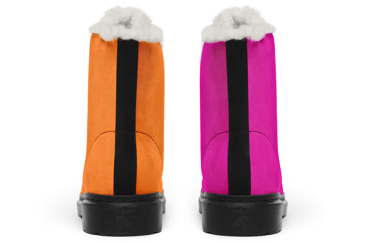 Pink And Orange Mismatch Faux Fur Boots