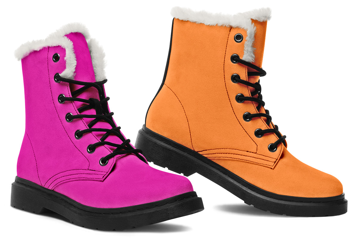 Pink And Orange Mismatch Faux Fur Boots