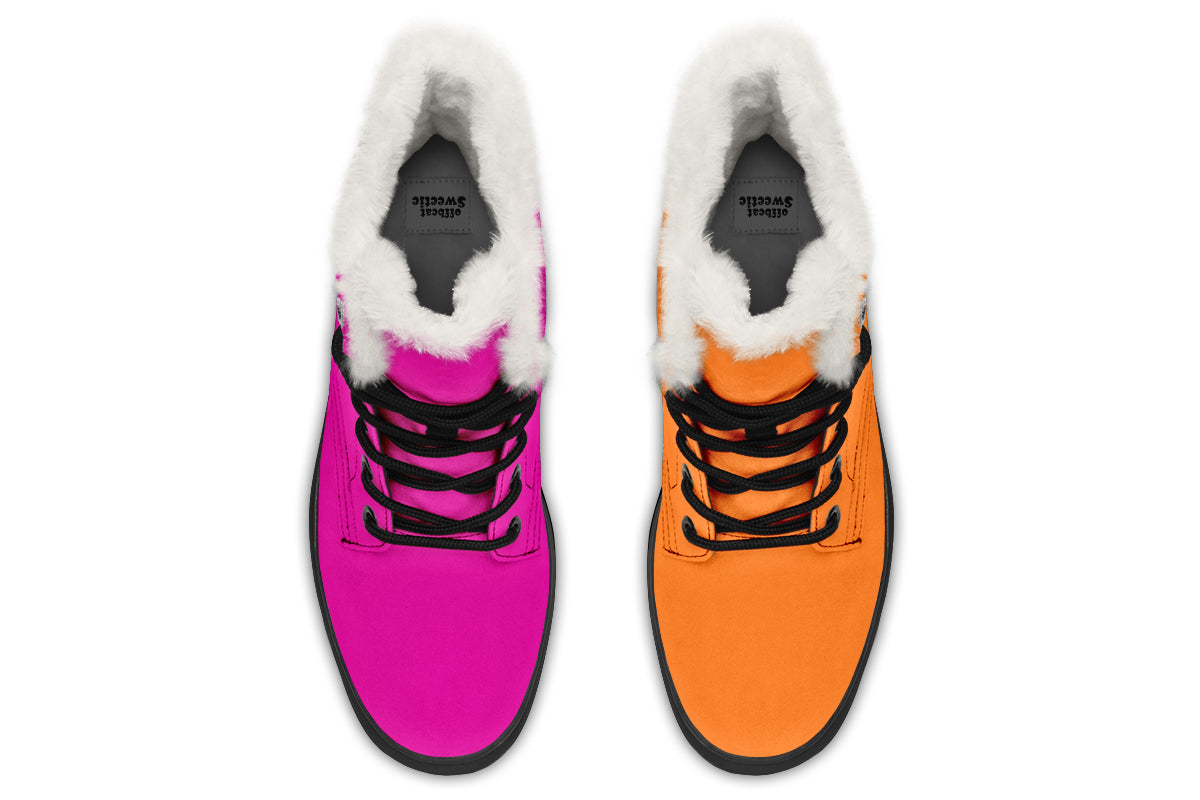 Pink And Orange Mismatch Faux Fur Boots