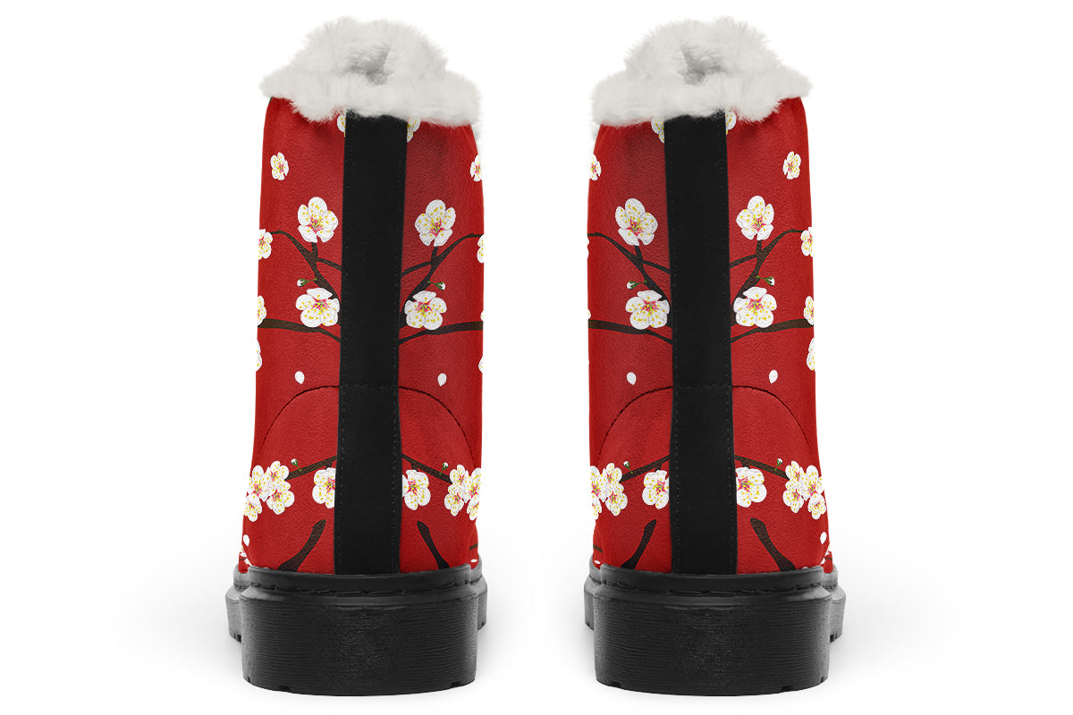 Plum Blossoms Faux Fur Boots