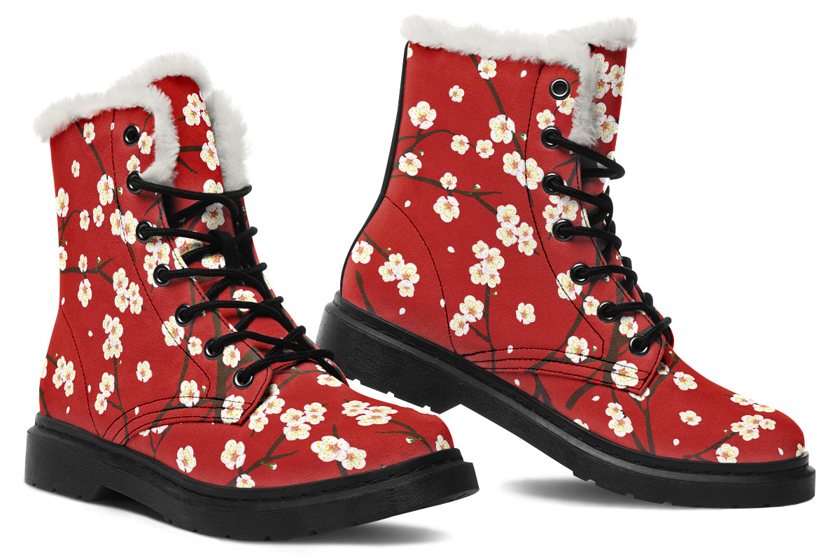 Plum Blossoms Faux Fur Boots