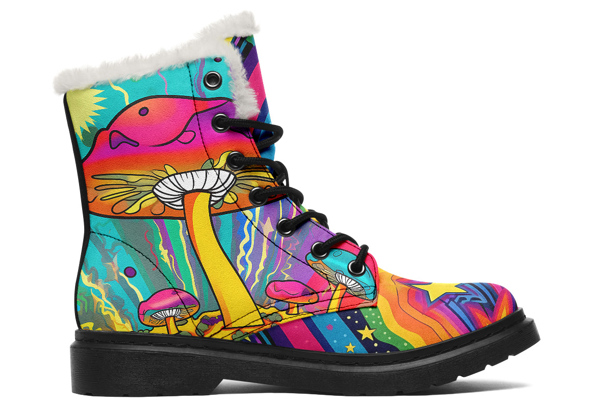 Psychedelic Mushies Faux Fur Boots